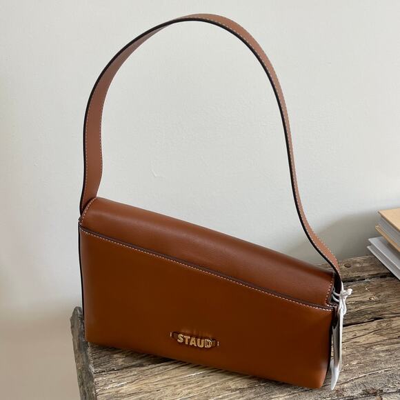 NWT STAUD Acute Leather Shoulder Bag Tan Orig $350 - Picture 1 of 7